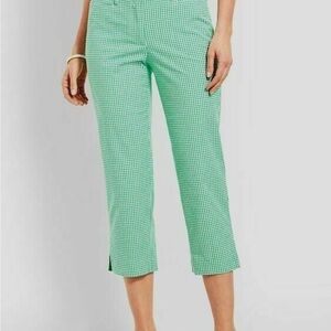 Talbots Perfect Skimmer Pants in Green and White Gingham Plaid. Size 8